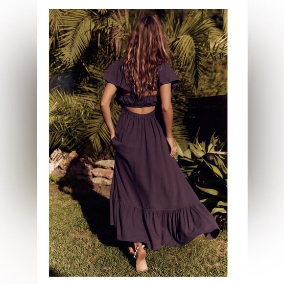 FREE PEOPLE Women's Off The Shoulder Midi With Back Cut Out Ruffle Hem Size XS - Picture 4 of 11